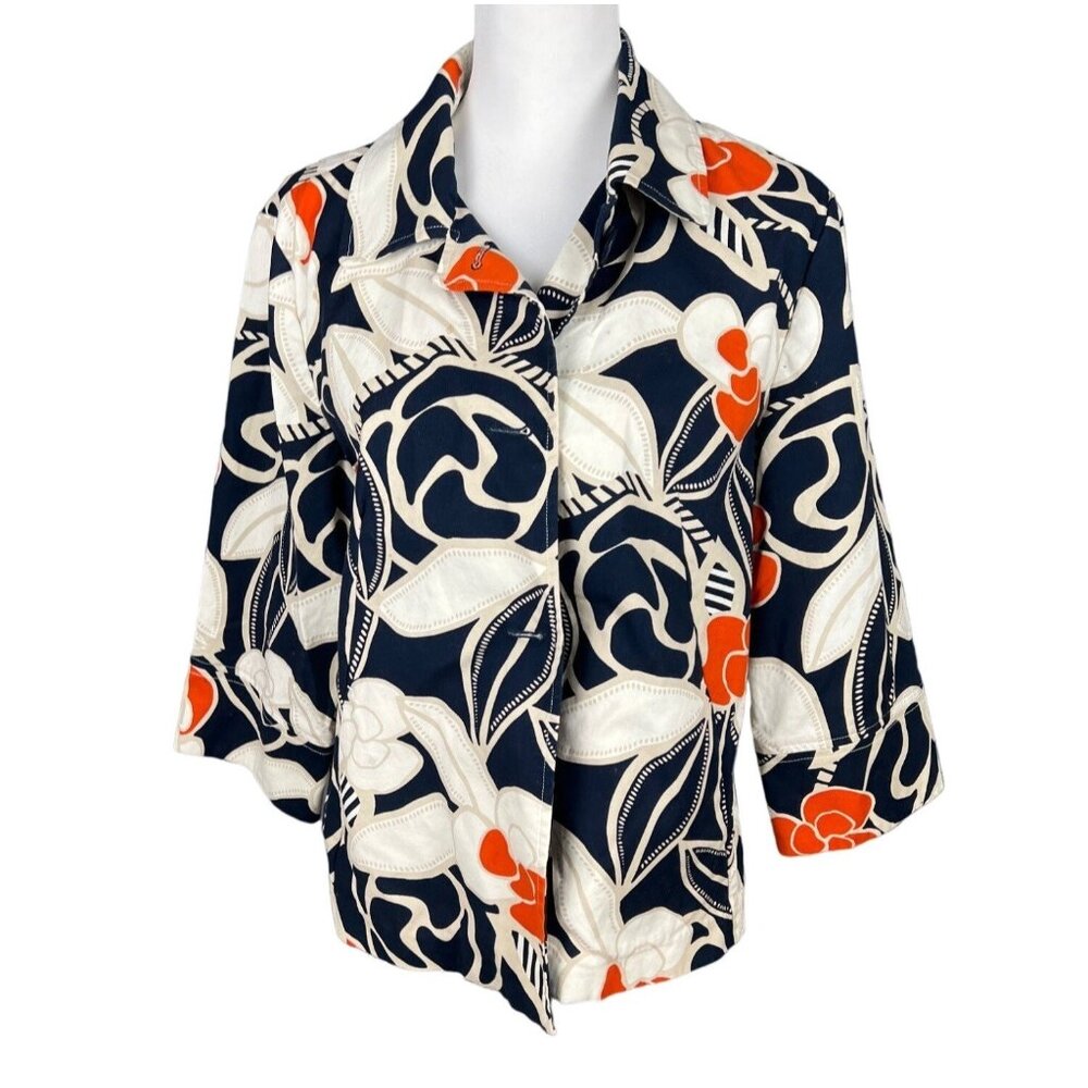 Chico's Women's Navy and Orange Floral Bolero Jacket Size  Medium